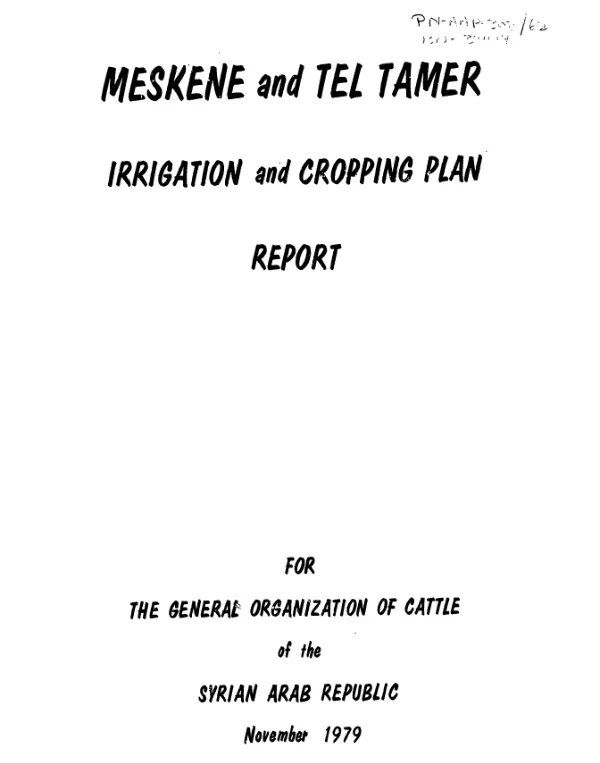 Meskene and Tel Tamer irrigation and cropping plan report
