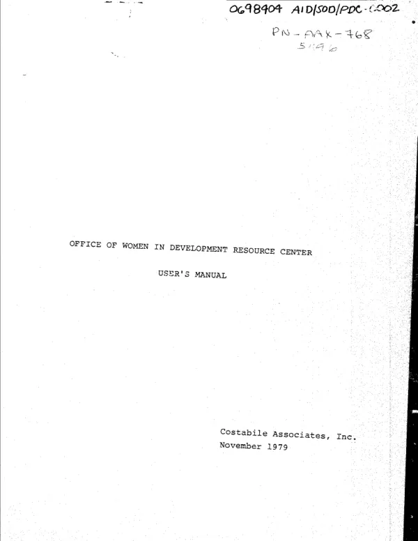 Office of Women in Development Resource Center : user"s manual