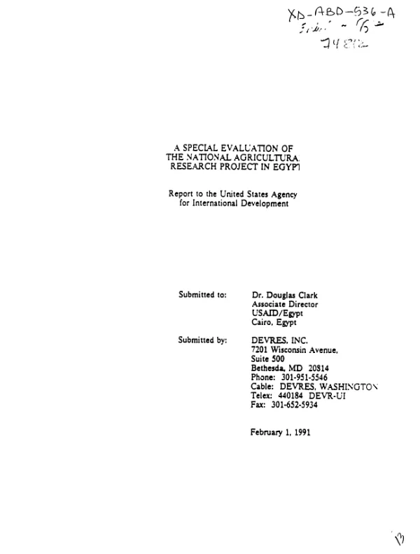 Special evaluation of the national agricultural research project in Egypt