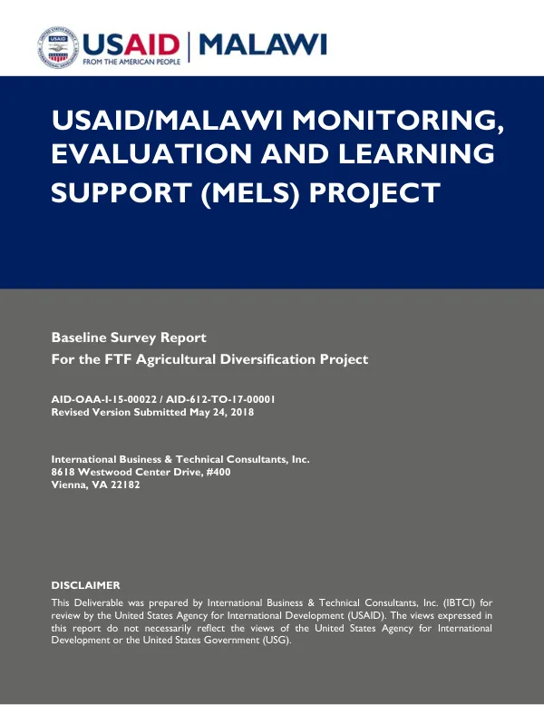 USAID/Malawi monitoring, evaluation and learning support (MELS) project : baseline survey report for the FTF agricultural diversification project