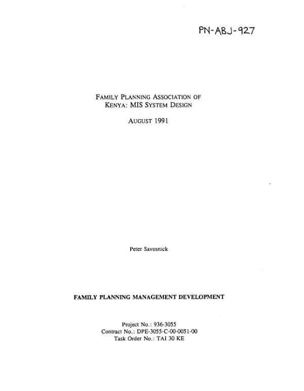 Family Planning Association of Kenya : MIS system design