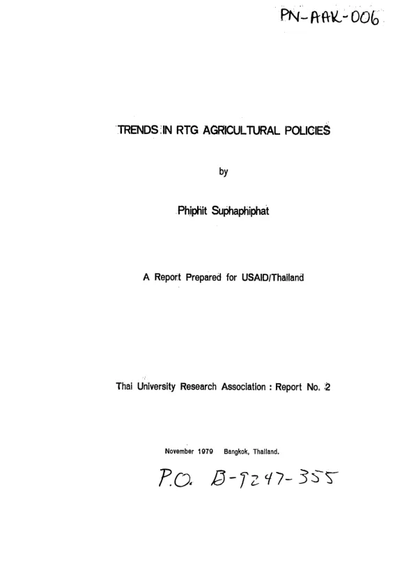 Trends in RTG agricultural policies