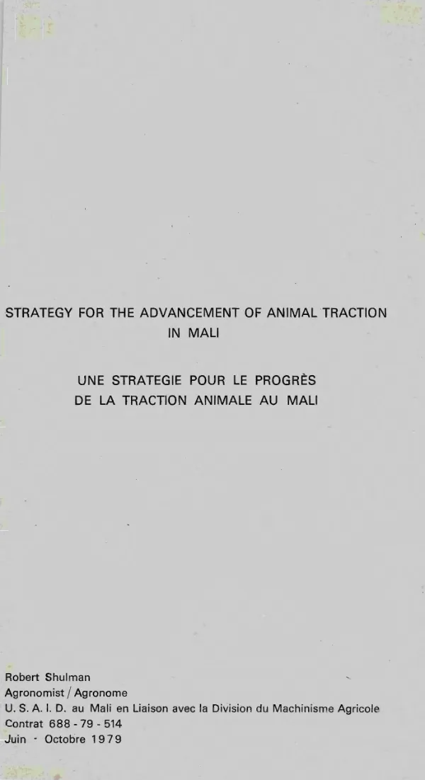 Strategy for the advancement of animal traction in Mali = Une strategie pour le progres de la traction animale au Mali