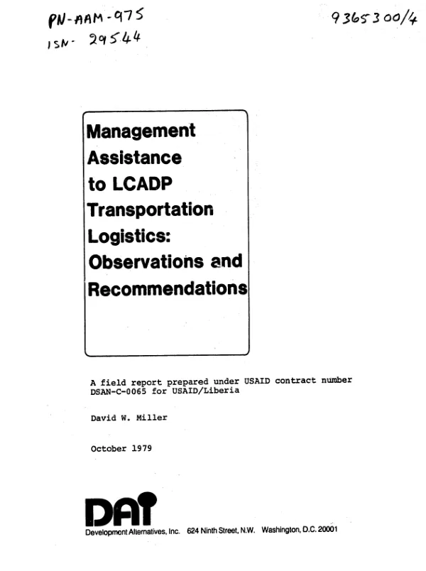 Management assistance to LCADP transportation logistics : observations and recommendations