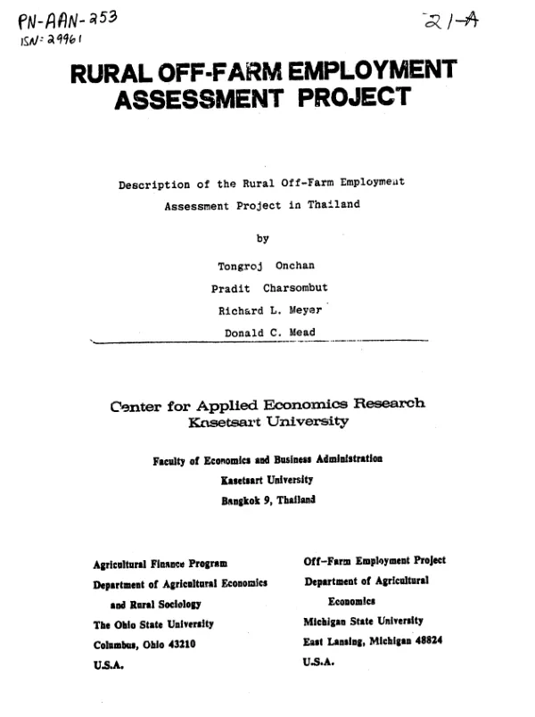 Rural off-farm employment assessment project : description of the rural off-farm employment assessment project in Thailand