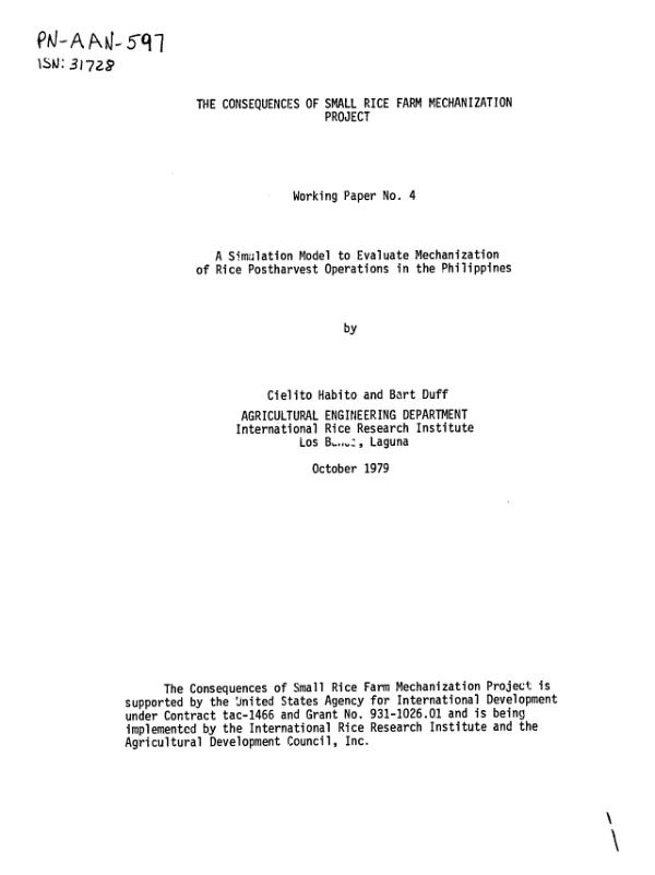 Simulation model to evaluate mechanization of rice postharvest operations in the Philippines