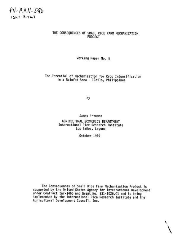 Potential of mechanization for crop intensification in a rainfed area - Iloilo, Philippines