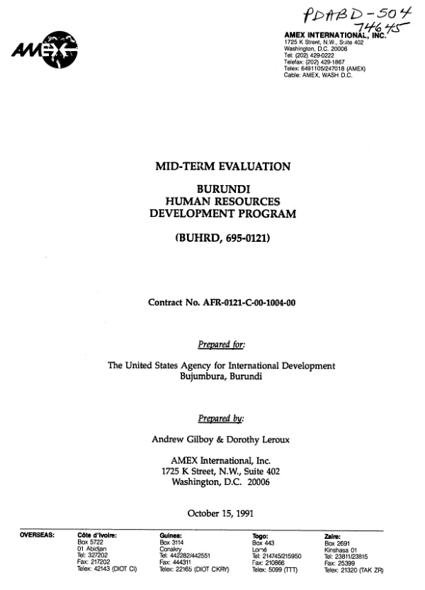 Mid-term evaluation : Burundi human resources development program (BUHRD, 695-0121)