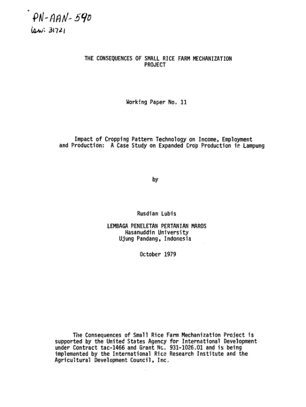 Impact of cropping pattern technology on income, employment and production : a case study on expanded crop production in Lampung