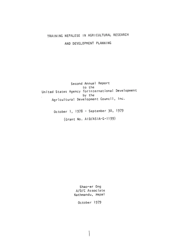 Training Nepalese in agricultural research and development planning; second annual report