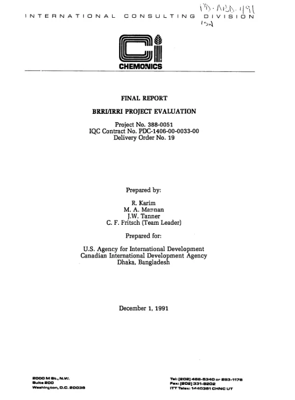 BRRI/IRRI project evaluation