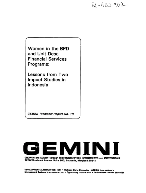 Women in the BPD and Unit Desa financial services programs : lessons from two impact studies in Indonesia