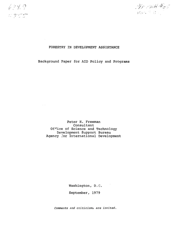 Forestry in development assistance : background paper for AID policy and programs
