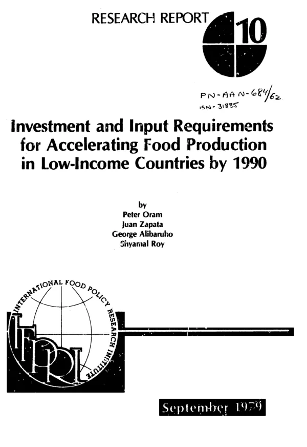 Investment and input requirements for accelerating food production in low-income countries by 1990