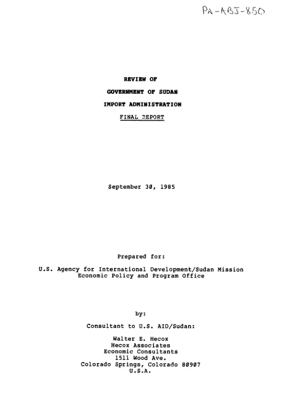 Review of Government of Sudan import administration