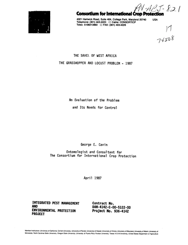 Sahel of West Africa : the grasshopper and locust problem - 1987 -- an evaluation of the problem and its needs for control