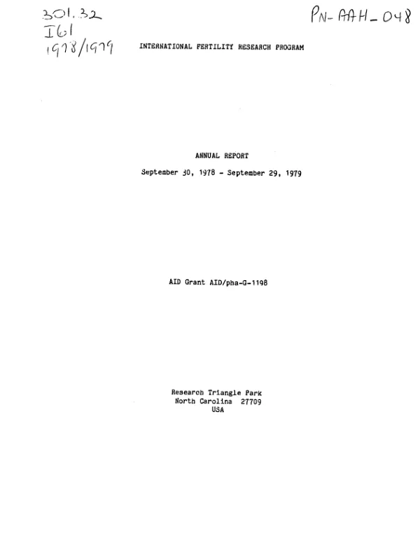 International Fertility Research Program : annual report, September 30, 1978-September 29, 1979