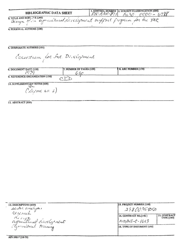 Design of an agricultural development support program for the YAR (Yemen Arab Republic)