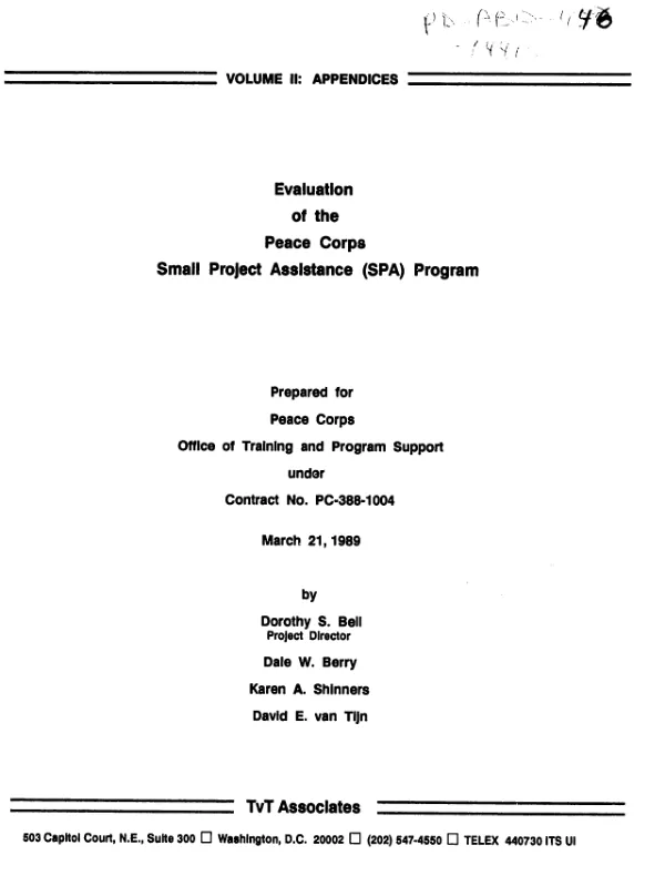Evaluation of the Peace Corps small project assistance (SPA) program, volume II : appendices