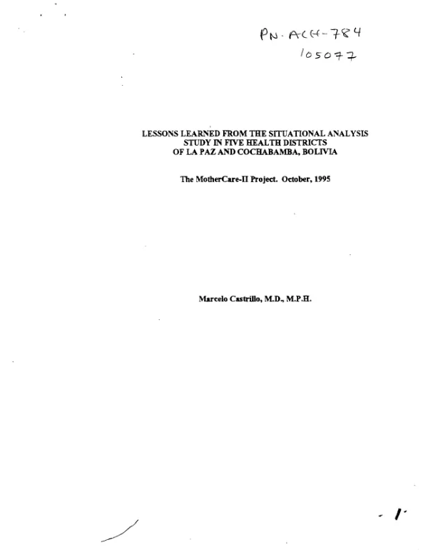 Lessons learned from the situational analysis study in five health districts of La Paz and Cochabamba, Bolivia