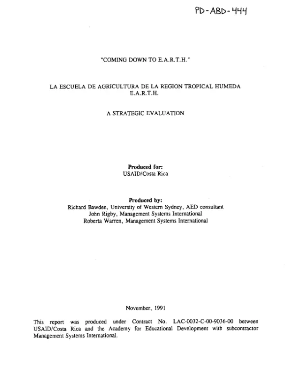 Coming down to E.A.R.T.H. : Escuela de Agricultura de la Region Tropical Humeda (E.A.R.T.H.) -- a strategic evaluation