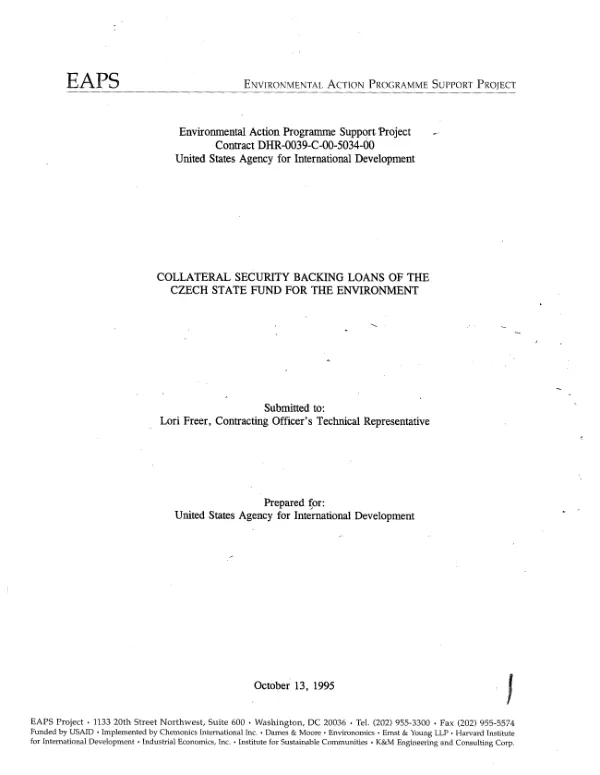 Collateral security backing loans of the Czech State Fund for the Environment