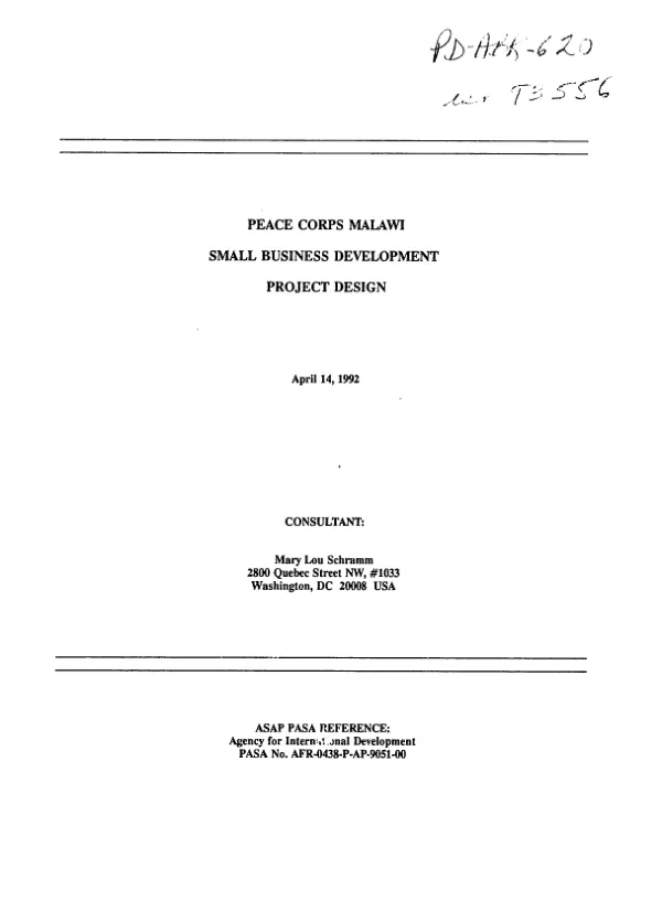 Peace Corps Malawi : small business development project design