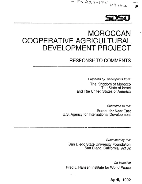 Moroccan cooperative agricultural development project : response to comments