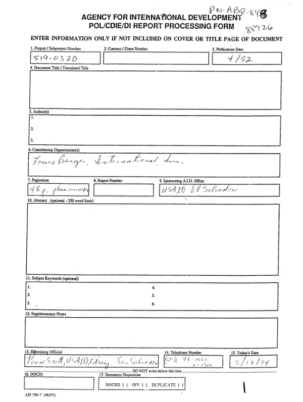 Organization of ANDA [National Water and Sewer Administration] : regionalization and incorporation of the ANDA/AID management unit