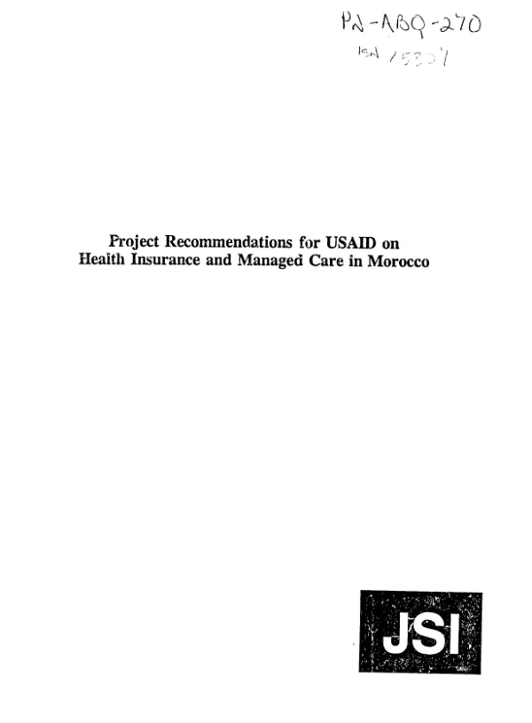 Project recommendations for USAID on health insurance and managed care in Morocco
