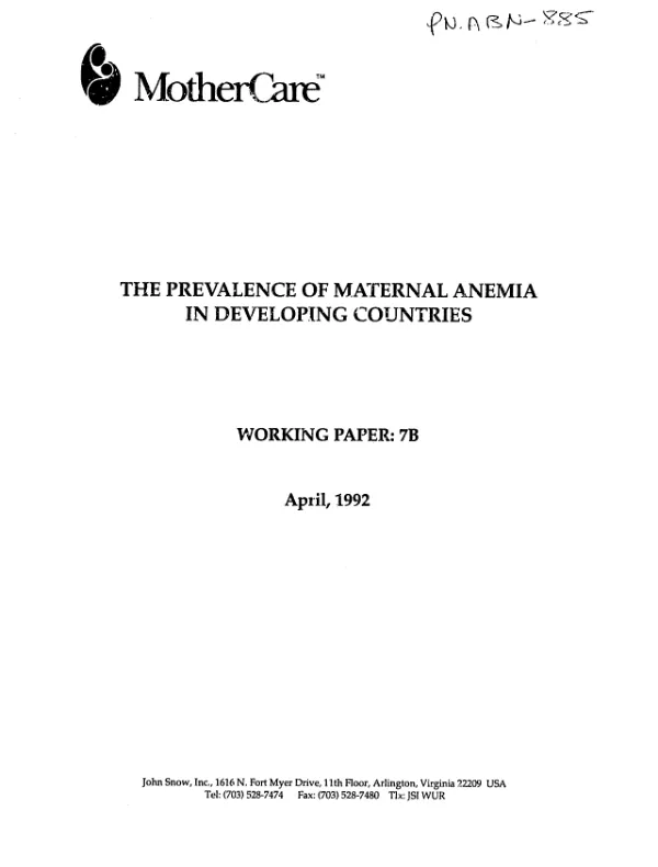 Prevalence of maternal anemia in developing countries