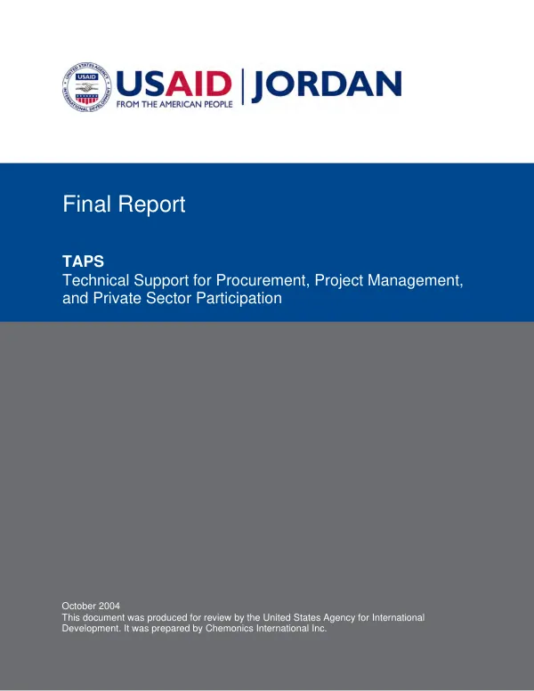 Final report : TAPS, technical support for procurement, project management, and private section participation
