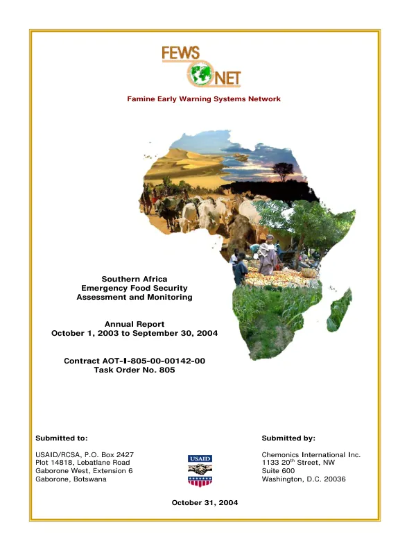 Southern Africa emergency food security assessment and monitoring : annual report, October 1, 2003 to September 30, 2004