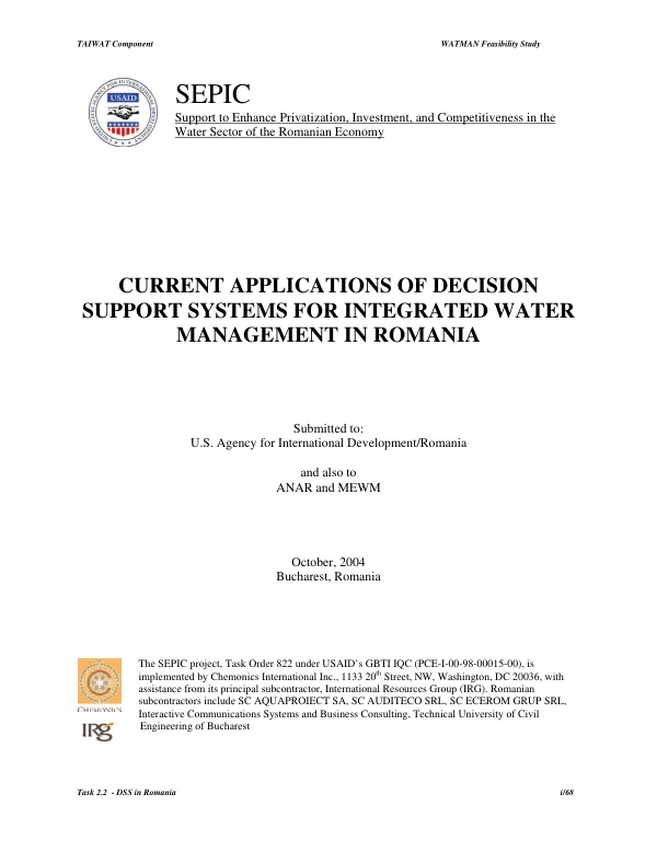 Current applications of decision support systems for integrated water management in Romania