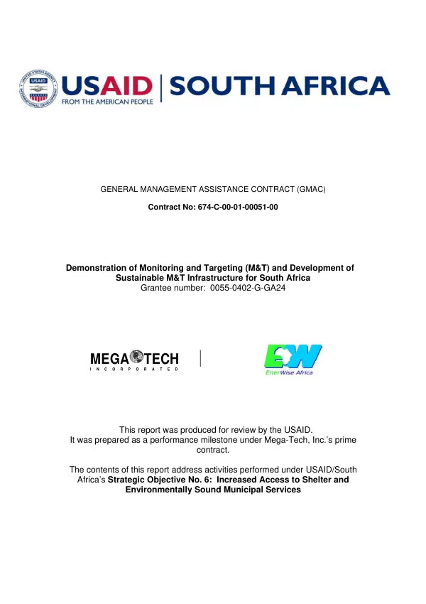 Demonstration of monitoring and targeting (M&T) and development of sustainable M&T infrastructure for South Africa [: annual report]