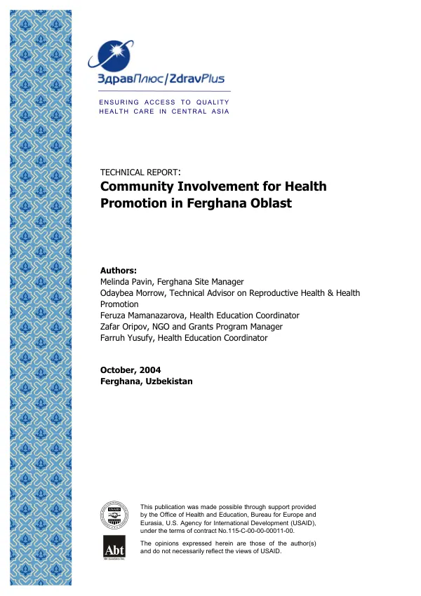 Community involvement for health promotion in Ferghana Oblast