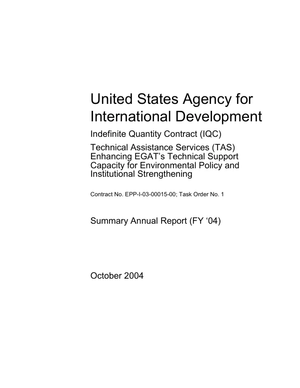 Indefinite quantity contract (IQC) : technical assistance services (TAS) enhancing EGAT"s technical support capacity for environmental policy and institutional strengthening -- summary annual report (FY "04)