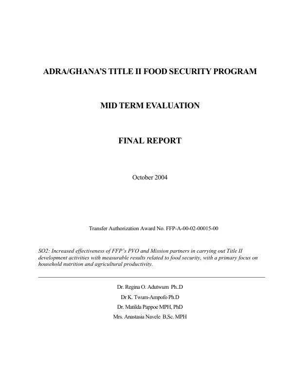 ADRA/Ghana"s Title II food security program : mid term evaluation -- final report