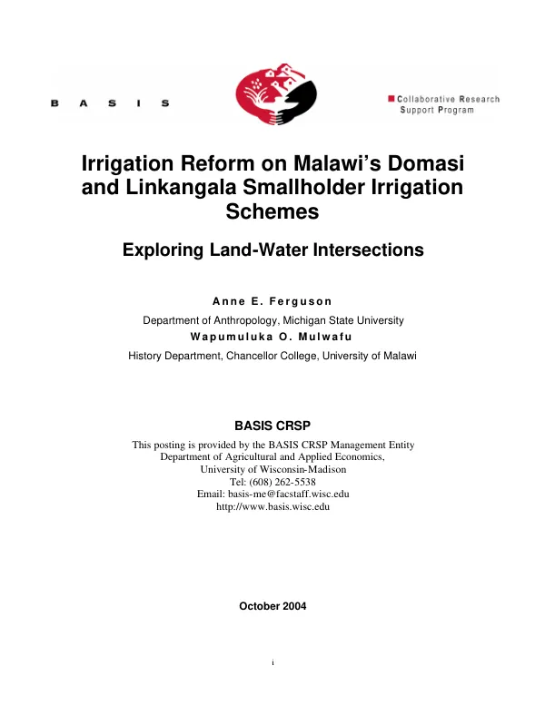 Irrigation reform on Malawi"s Domasi and Linkangala smallholder irrigation schemes : exploring land-water intersections