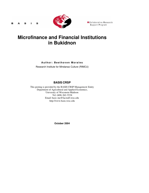 Microfinance and financial institutions in Bukidnon