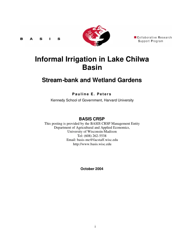 Informal irrigation in Lake Chilwa Basin : stream-bank and wetlands gardens