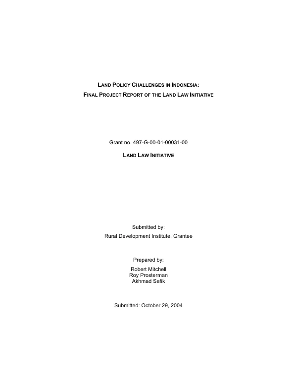 Land policy challenges in Indonesia : final project report of the land law initiative : grant no. 497-G-00-01-00031-00