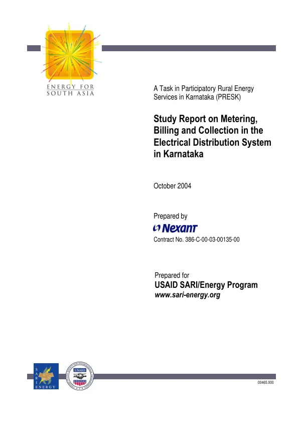 Study report on metering, billing and collection in the electrical distribution system in Karnataka