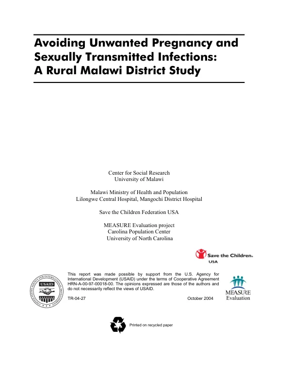 Avoiding unwanted pregnancy and sexually transmitted infections : a rural Malawi district study