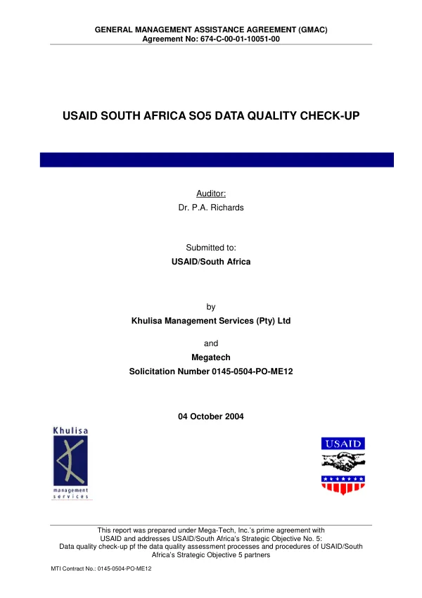 USAID South Africa SO5 data quality check-up