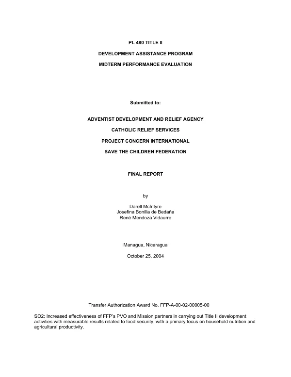 PL 480 Title II development assistance program : midterm performance evaluation -- final report
