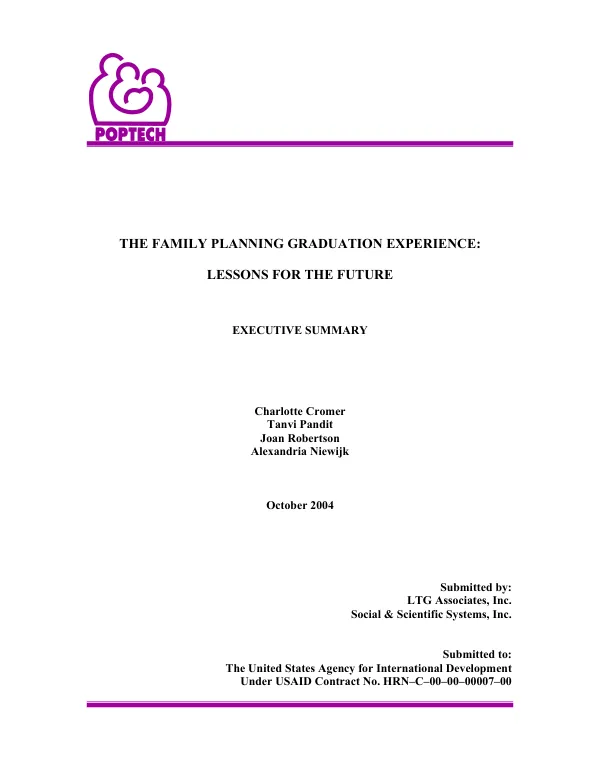 Family planning graduation experience : lessons for the future -- executive summary