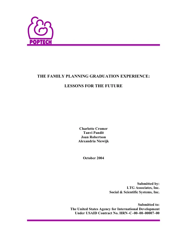 Family planning graduation experience : lessons for the future