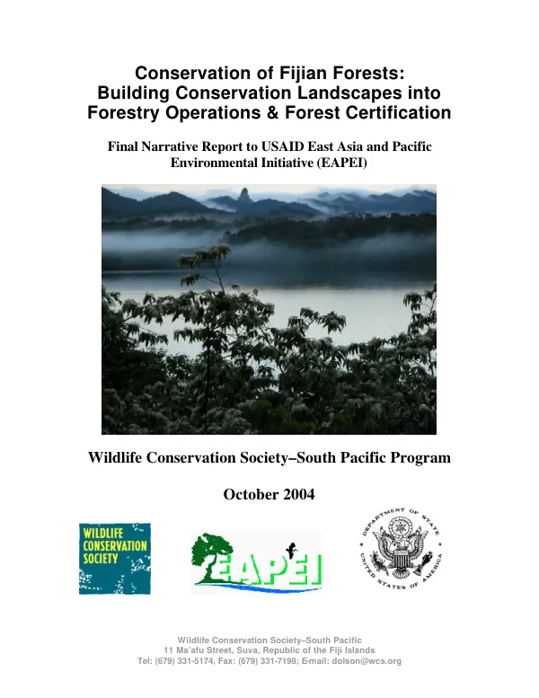 Conservation of Fijian forests : building conservation landscapes into forestry operations & forest certification : final report