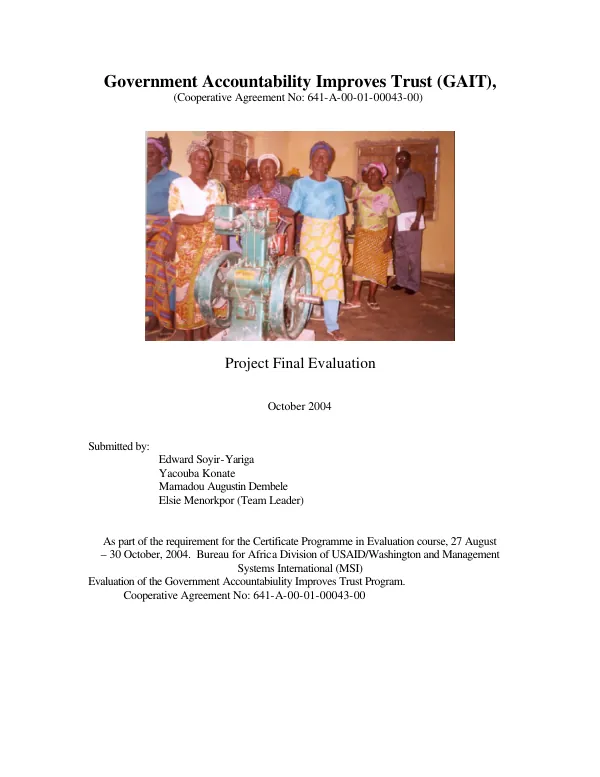 Government accountability improves trust (GAIT) (cooperative agreement no. 641-A-00-01-00043-00) : project final evaluation